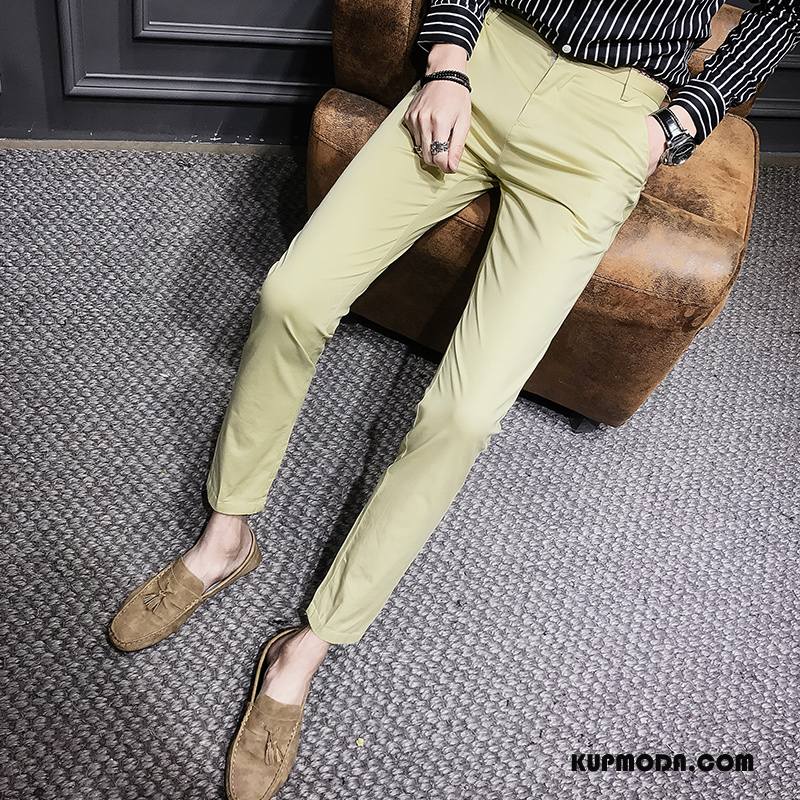 Casualowe Spodnie Męskie Slim Fit Bawełna I Len Moda Khaki